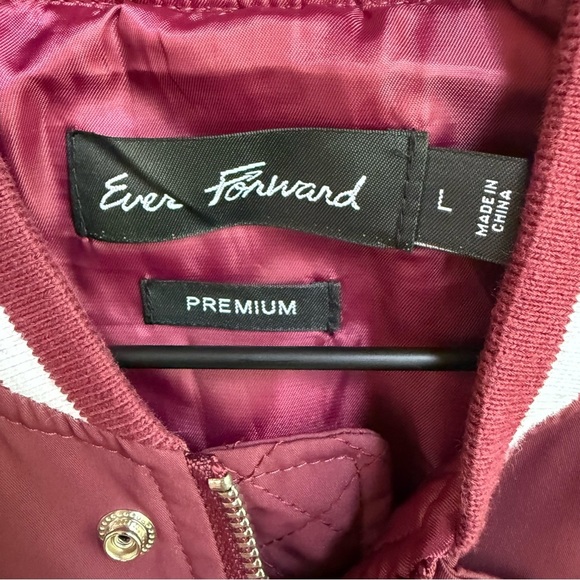 Ever Forward Burgundy Varsity Bomber Jacket with Ribbed Collar Premium Size L - Picture 4 of 9